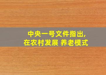 中央一号文件指出,在农村发展 养老模式